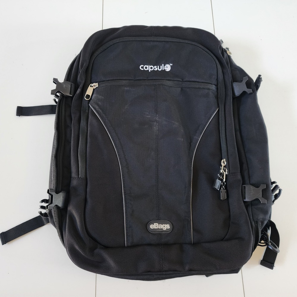 eBags Black Nylon Travel Backpack Laptop Bag with Orange Lining (Logo)
